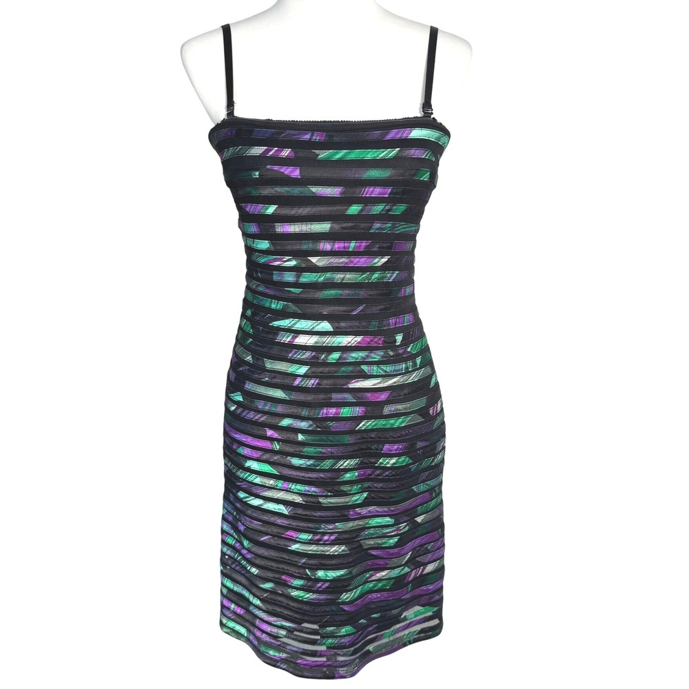 XSCAPE Size 10 Vintage Purple Green Black Sleeveless Sheath Dress Cocktail Party